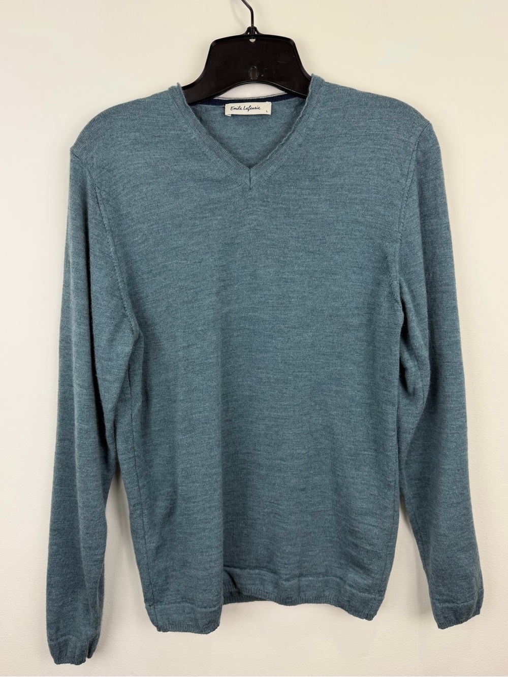 Emile Lafaurie 100% Merino Wool V-Neck Sweater Blue Made in Italy L